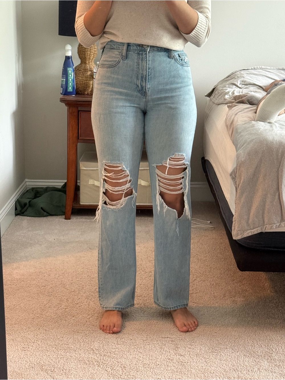 Uniqlo Light Blue Distressed Boot Cut Jeans